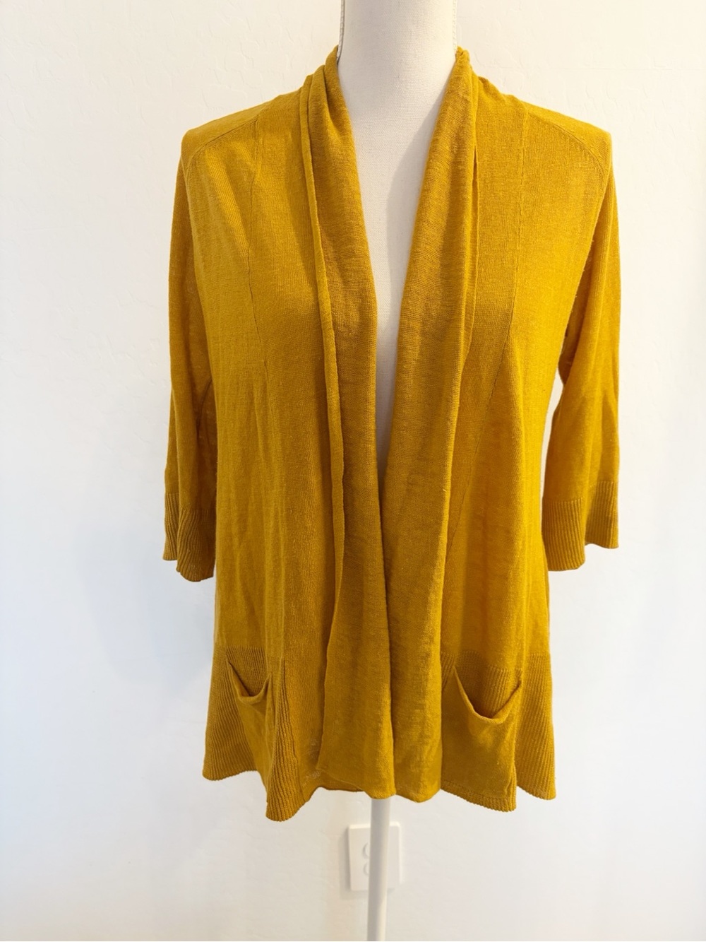 Anthropologie Angel of the North Mustard Yellow Linen Blend Open Cardigan Size S